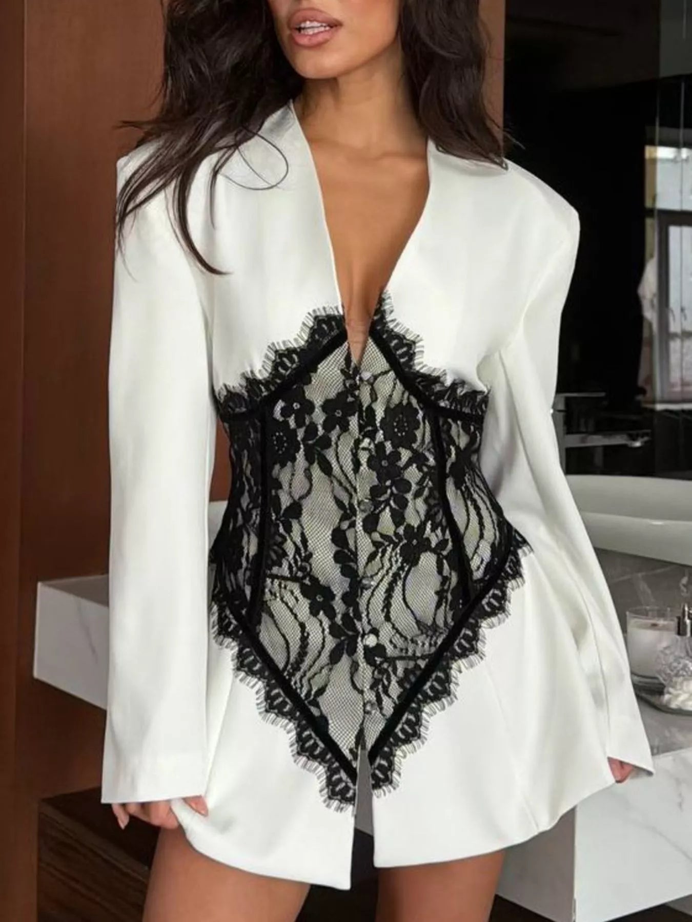 Lace Detail Long Sleeve Blazer