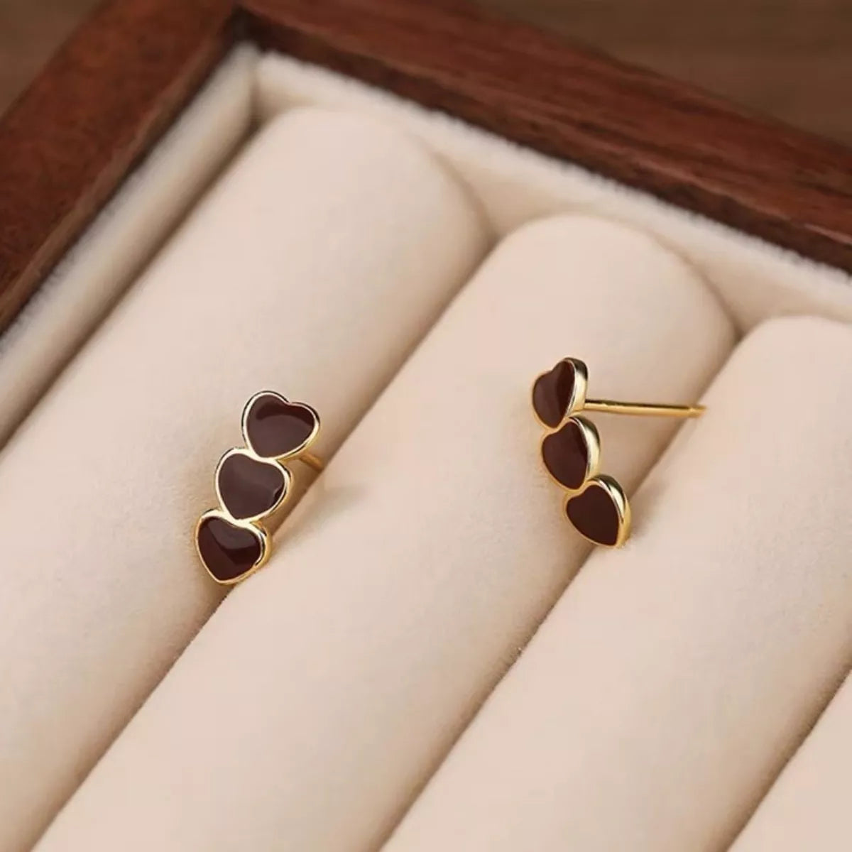 Triple Heart Stud Earrings