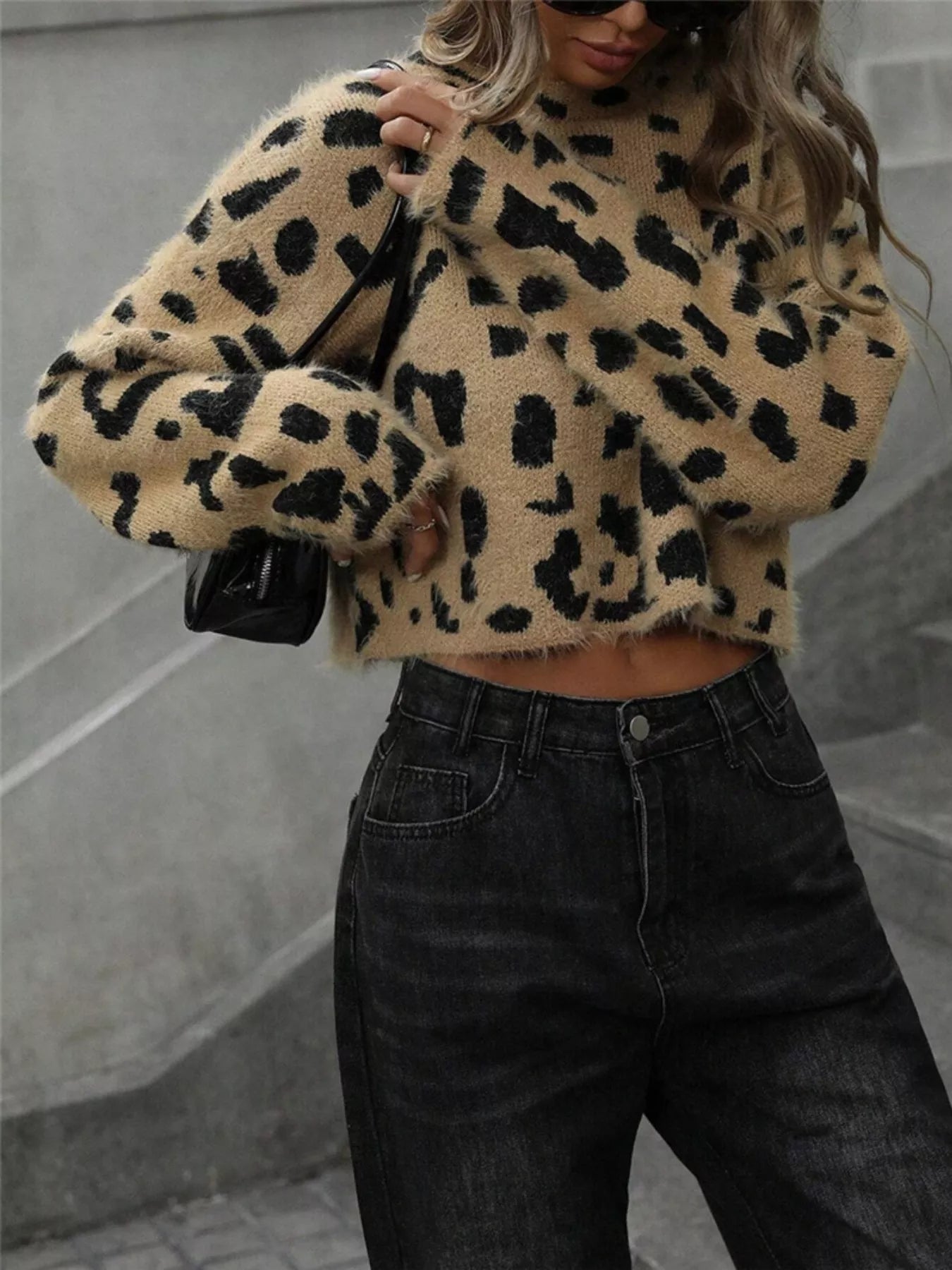 Leopard Fuzzy Knit Cropped Sweater