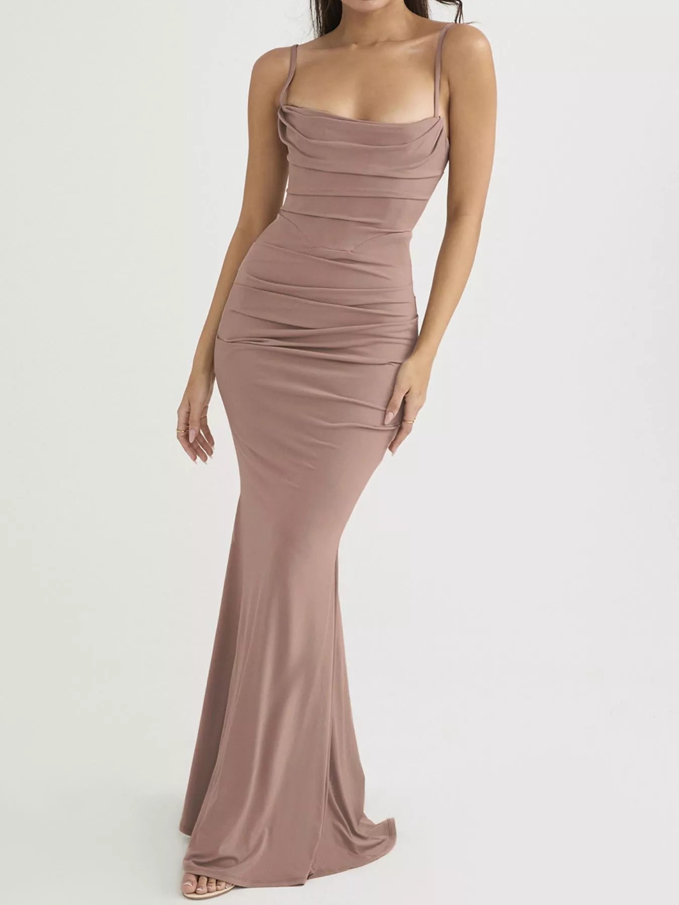 Ruched Spaghetti Strap Bodycon Maxi Dress