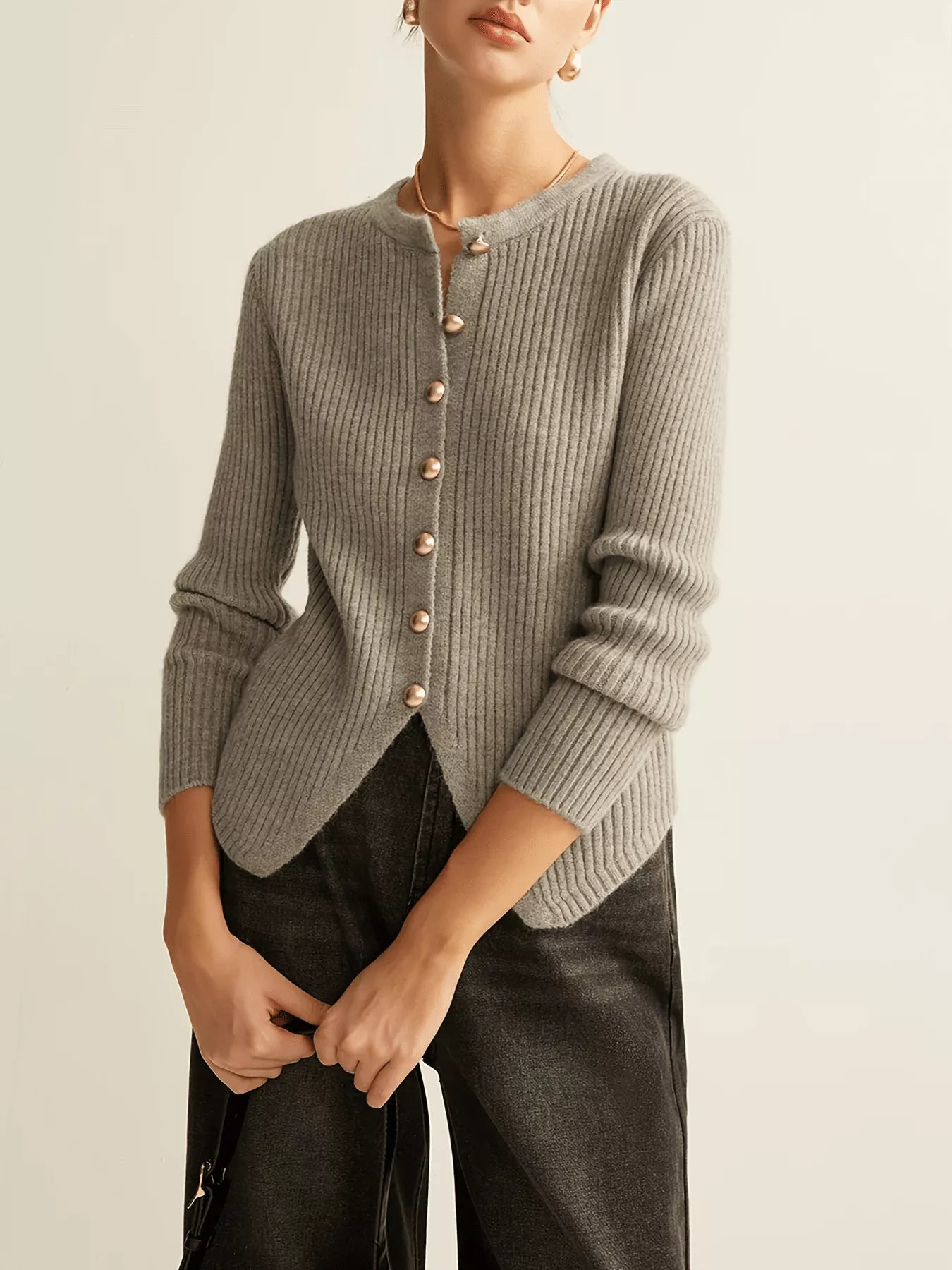 Ribbed Knit Button-Down Cardigan