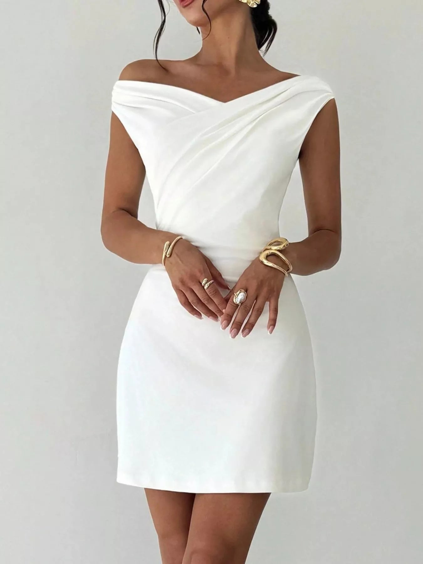 Elegant Off-Shoulder Draped Mini Dress