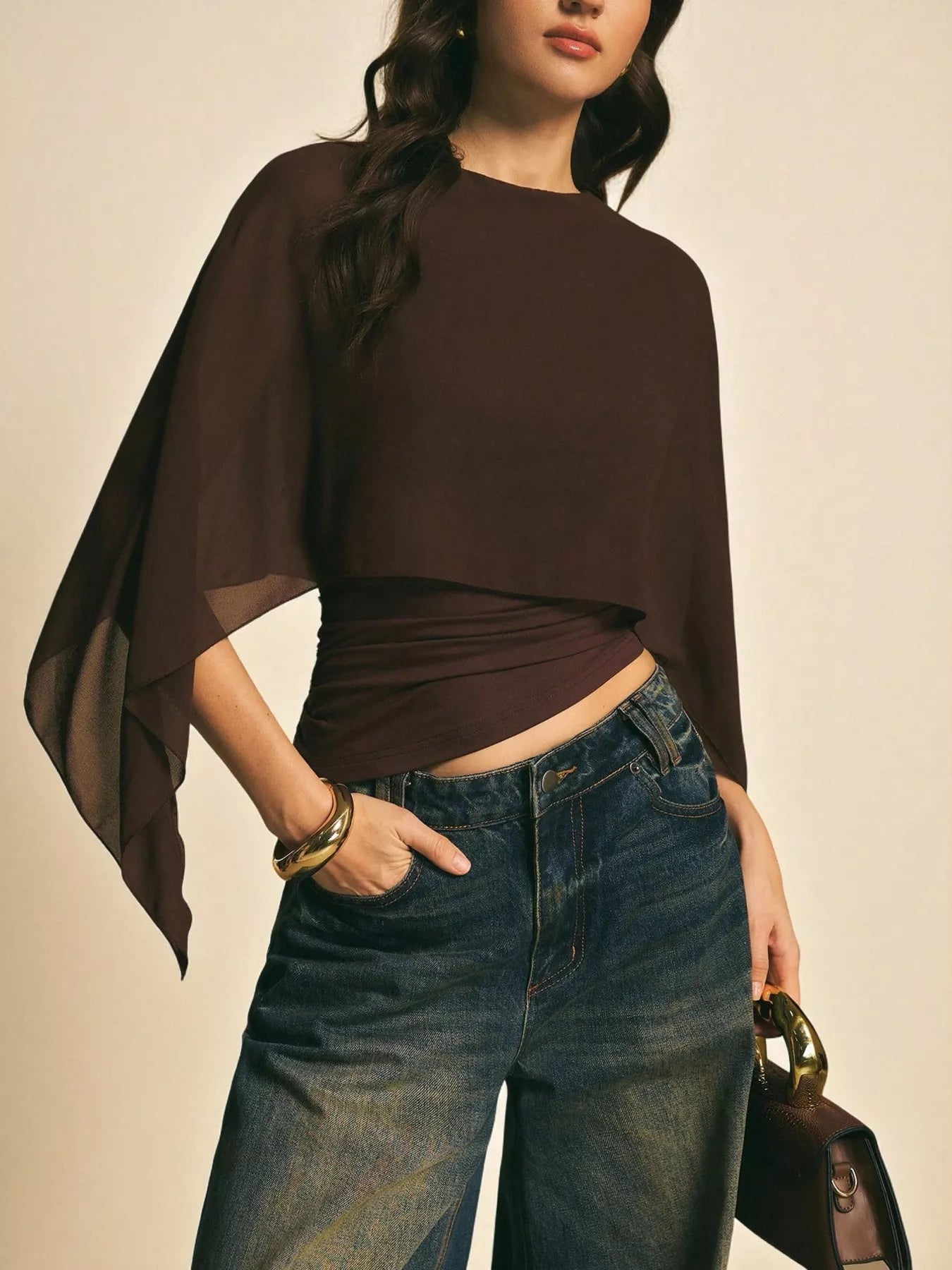 Cape Sleeve Chiffon Top
