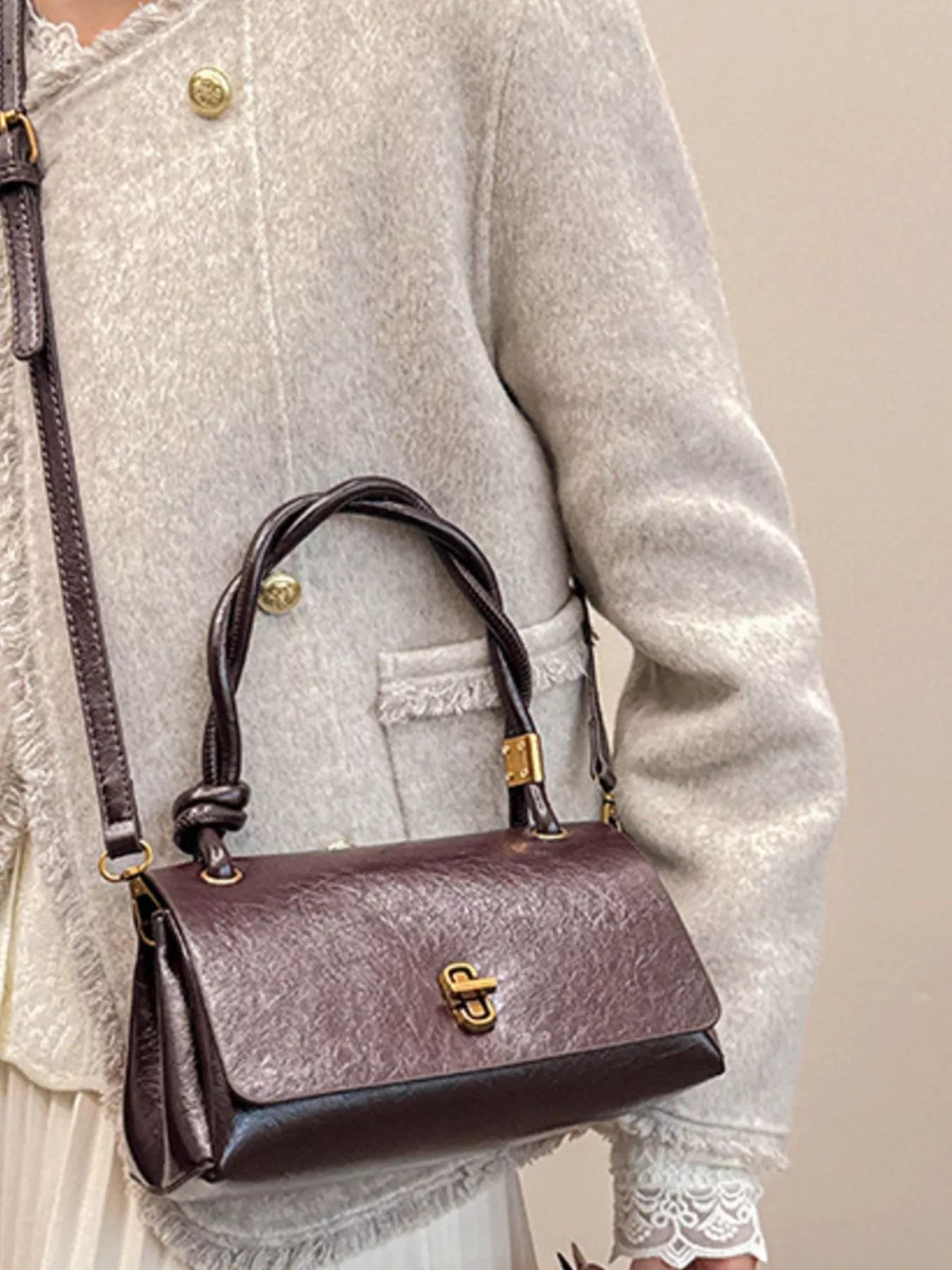 Twisted Handle Flap Crossbody Bag