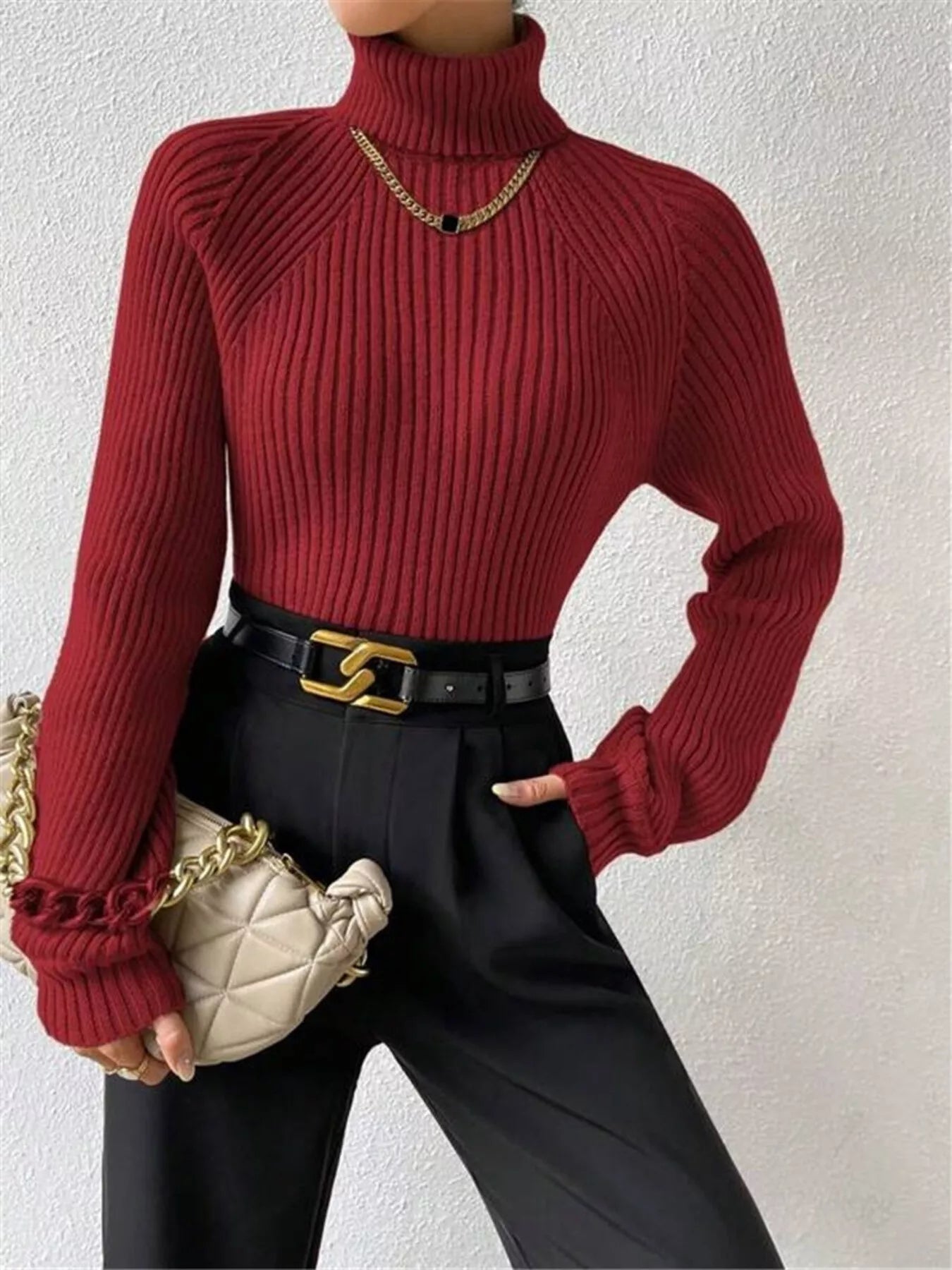 Ribbed Knit Turtleneck Sweater