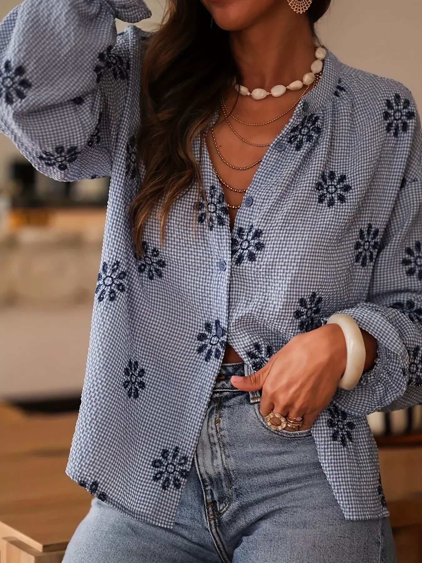 Floral Textured Button Up Shirt